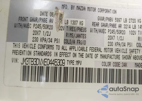 2014 Mazda Cx-9 Grand Touring from USA, damaged, VIN JM3TB3DVXE0445309